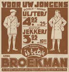 717367 Advertentie van de Gebr. Broekman, Kledingmagazijnen, Lange Elisabethstraat 20 en Amsterdamsestraatweg 196 te ...